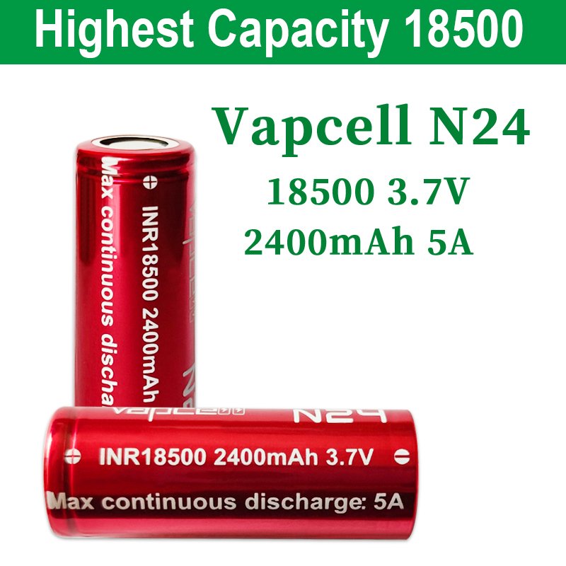 Vapcell 3.7V 18500 2400mah 5a N24 Li-ion Battery Rechargeable Withplastic case lion Battery