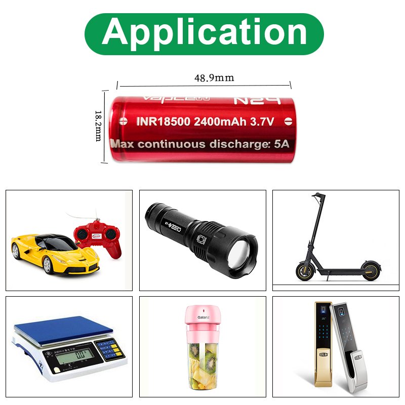 Vapcell 3.7V 18500 2400mah 5a N24 Li-ion Battery Rechargeable Withplastic case lion Battery