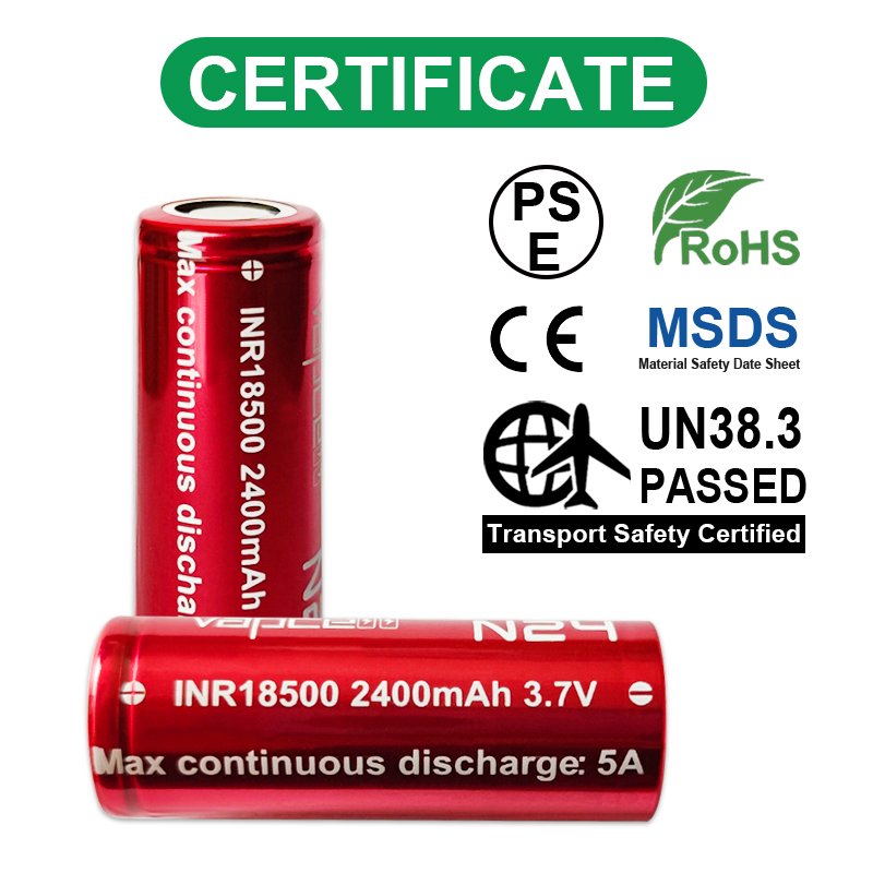 Vapcell 3.7V 18500 2400mah 5a N24 Li-ion Battery Rechargeable Withplastic case lion Battery