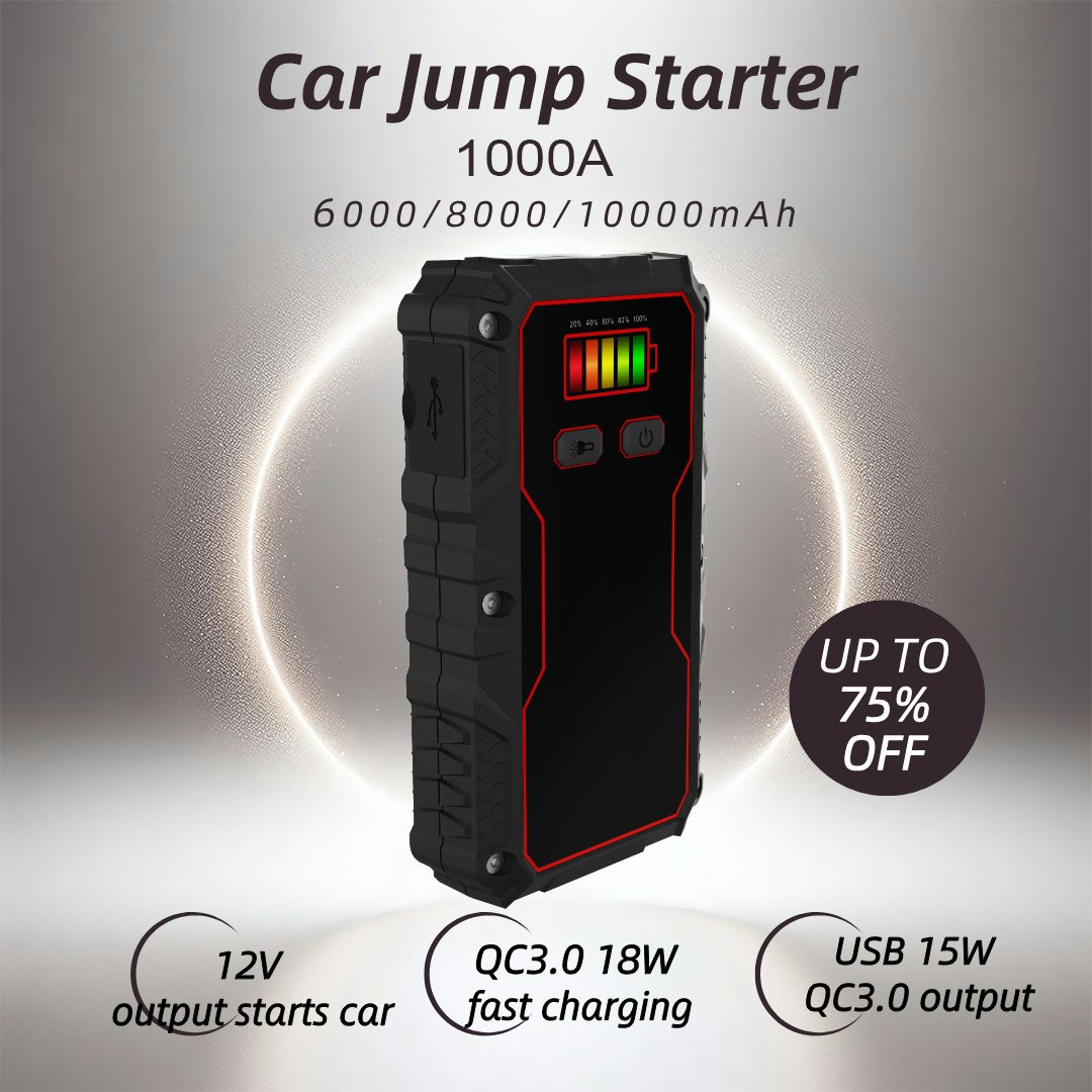1000A Lithium Portable Jump Starter 10000mAh Power Bank Car Battery Booster For Small Cars