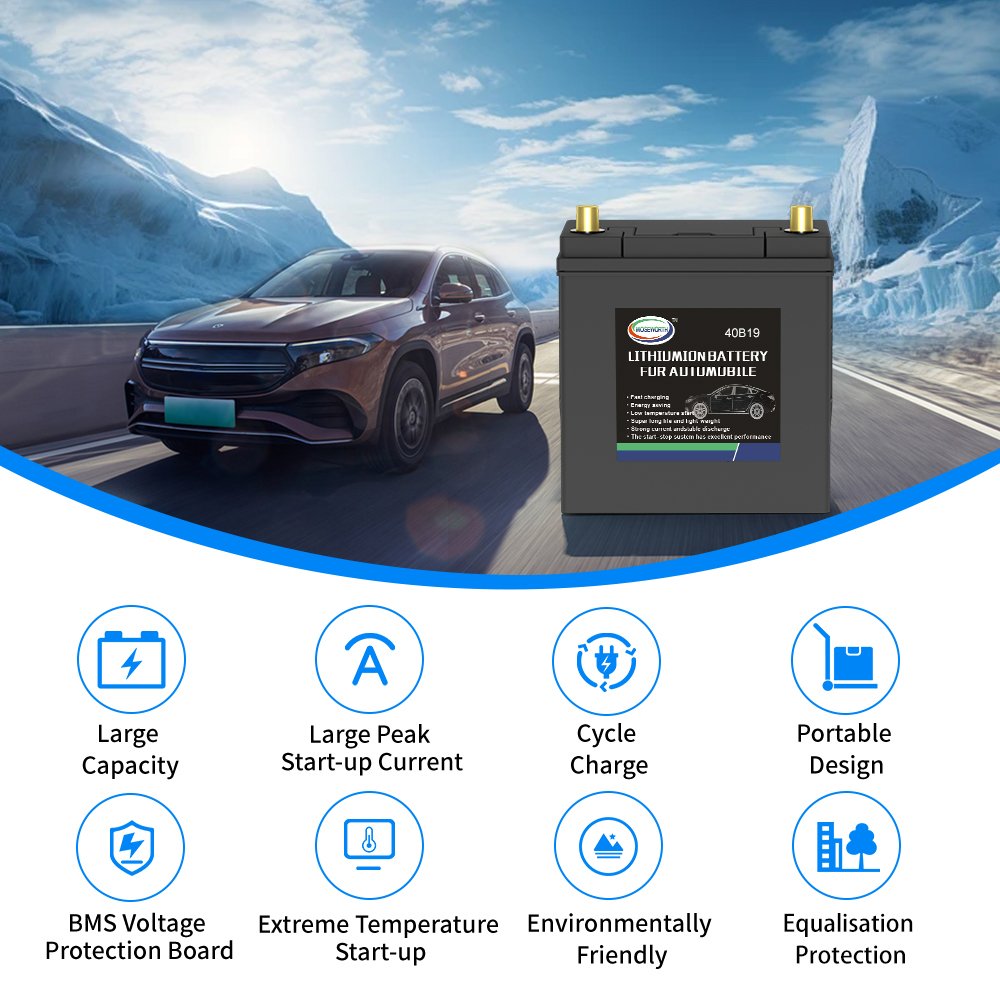 Hot Selling 40B19 CCA500 12V 25Ah Lithium-Iron Car Starting Battery New Condition Maintenance Free with Lifepo4