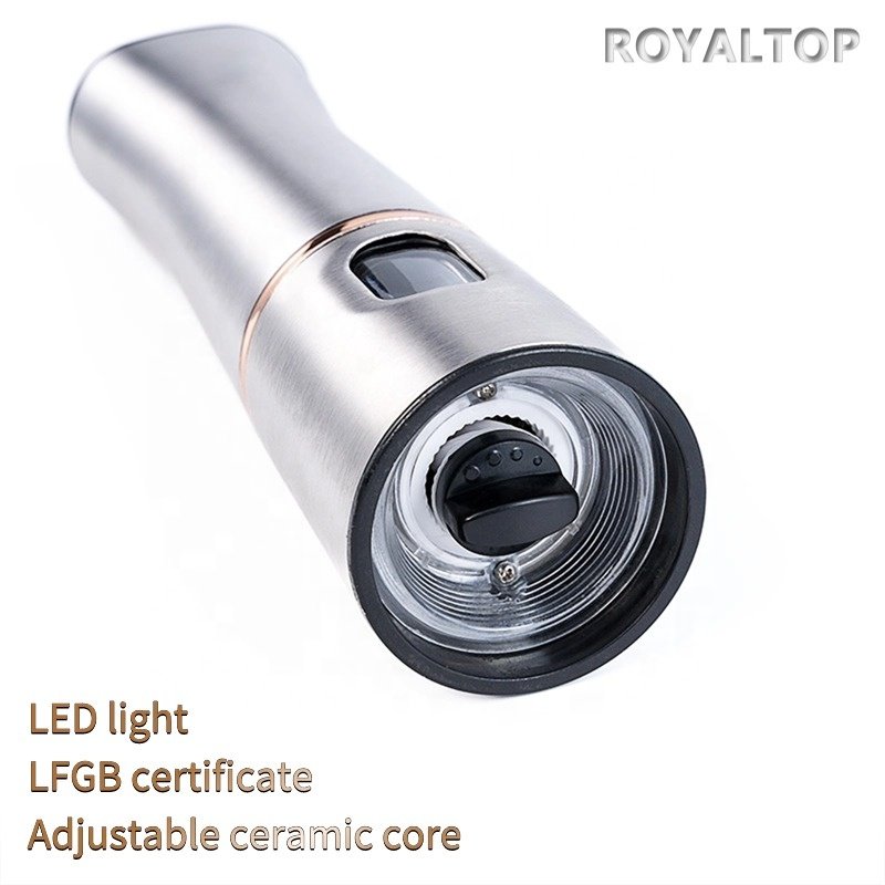 2024 Home and Kitchen Auto Mill Modern Salt Shaker Ceramic Core Electric Salt Pepper Grinder With Rose Gold Button