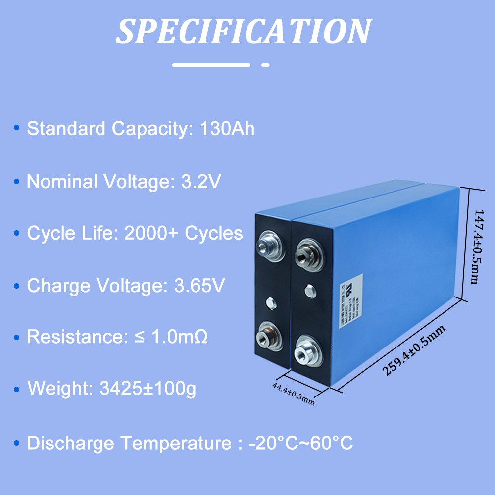 Lishen Lithium Iron Deep Cycle 3.2v Prismatic Lifepo4 130Ah Battery Cell for Solar for Car With Low Temperature Power System