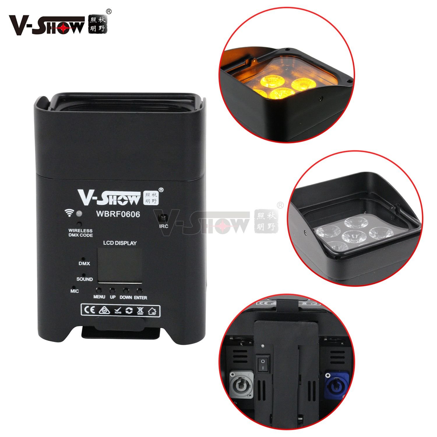 VSHOW WBRF0606 4pcs with Bags 6pcs 18Watt Battery Wireless DMX Wifi Remote Led Wedding Uplight DJ Battery Show