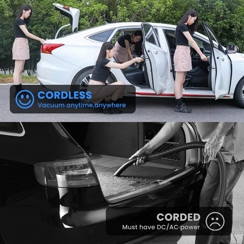 Portable Cordless Car Vacuum Cleaner 120W Strong Suction Handheld Brushless Motor Auto Vaccum Cleaner 4 Nozzles Plus Air Duster