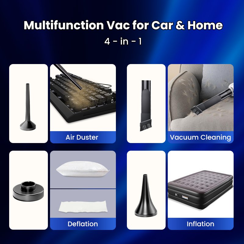 Portable Cordless Car Vacuum Cleaner 120W Strong Suction Handheld Brushless Motor Auto Vaccum Cleaner 4 Nozzles Plus Air Duster