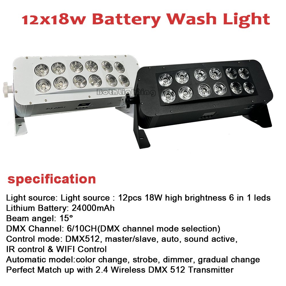 Powerful Battery LED up Lighting 12x18W RGBWA+UV Wireless Dmx Wash Uplights with WIFI & IR Dj for Wedding Dj Party Event Effects