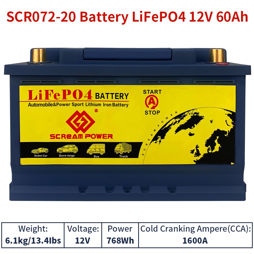 072-20 Deep Cycle BMS LFP 12.8v Lithium Iron Phosphate Cell Pack 12v 60Ah CCA 1600A Auto Lifeo4 Jump Start Battery for Car