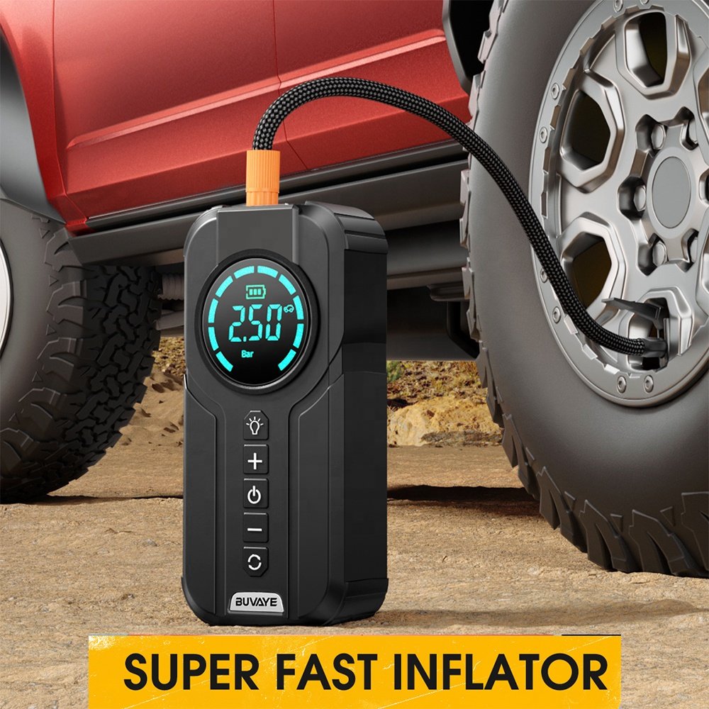 Cost-effective Car Battery Jump Starter Tire Inflator Power Bank Portable Air Compressor with EVA Bag Motorcycles Black USB-C