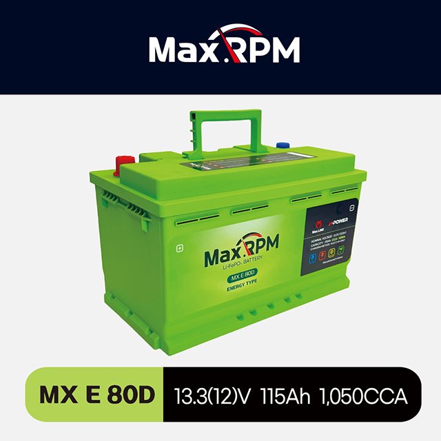 Korean Maxline Long Life Span Lithium Iron Phosphapate (LiFePO4) 12V Car Battery 115Ah Capacity 1,050CCA Performance MX E 80D