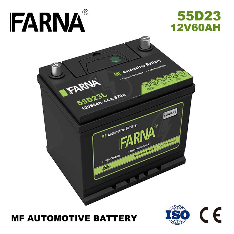 Own Brand Maintenance Free 55D23L 12V 60Ah Black Case or OEM Color Car Battery JIS Standard Auto Battery