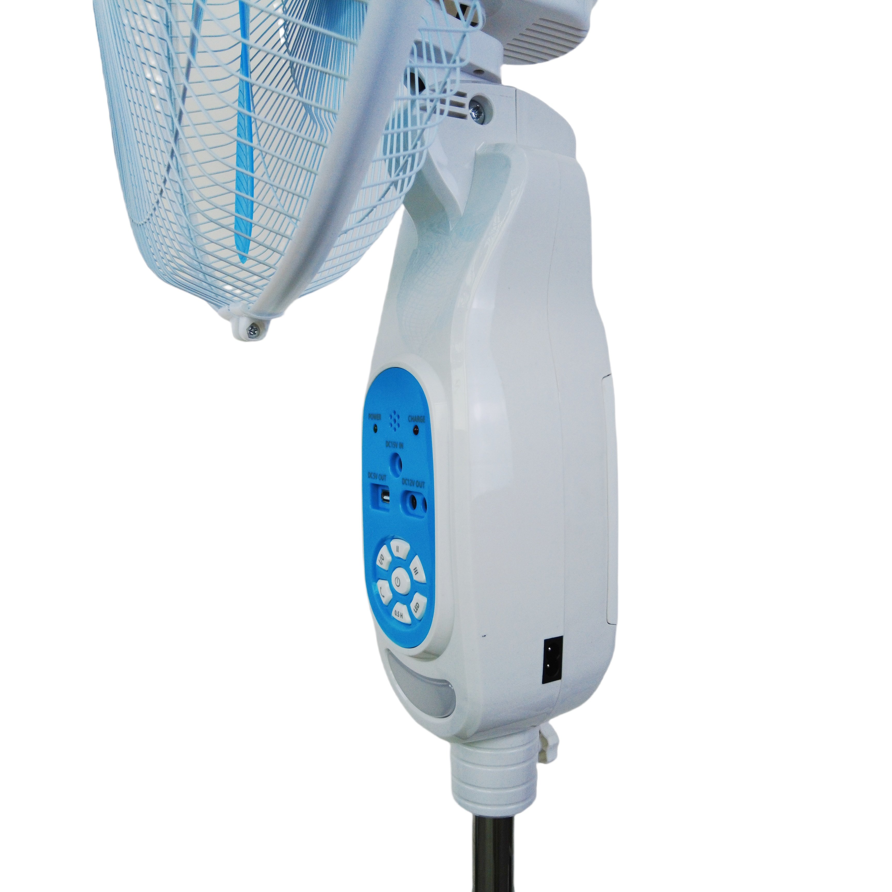 AC/DC Solar Stand Fan Rechargeable 16inch With LED Light Bulbs Battery Solar Panel Remote Control 3 Speeds Timer DB16 for Home