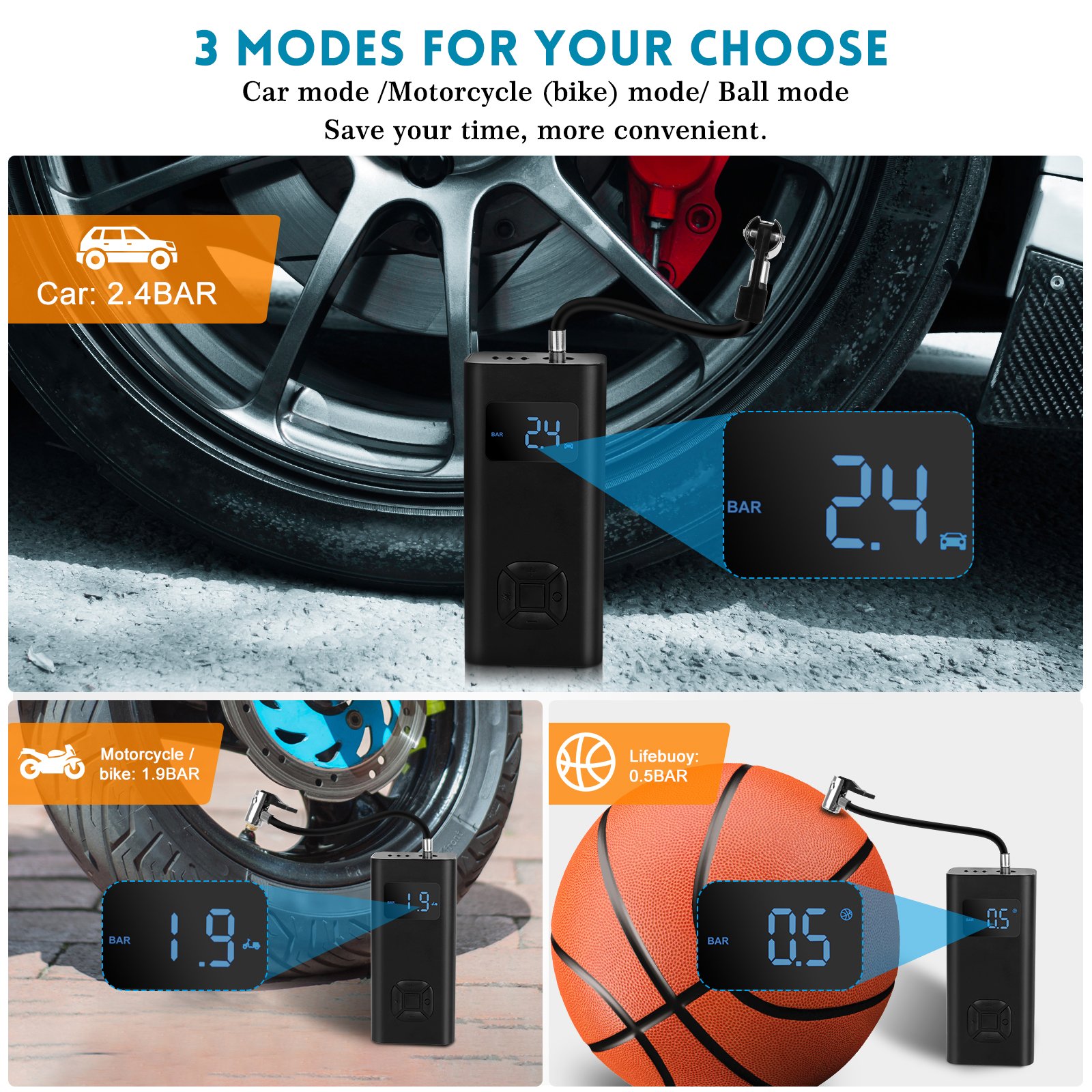 2023 Automatic Tire Inflator Portable Mini Cordless Air Pump Hand Car Air Compressor Wirh CE/RoHs for Football Car Bike Pump