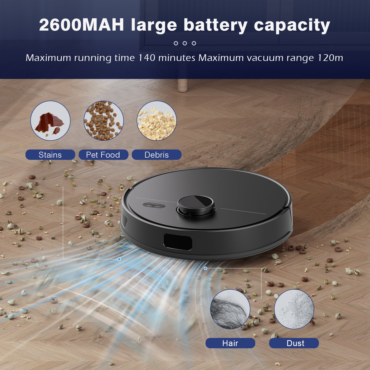 Onson High-Capacity Battery Robot Sweeping Mopping Robot Vacuum Cleaner Wet Dry Function with Brushless Motor for Household Use