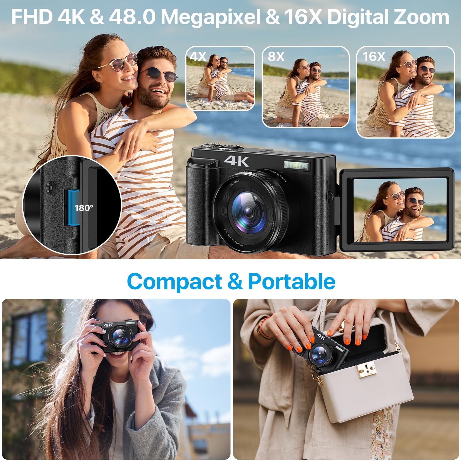 2024 New 3\" Rotation Screen Professional DSLR Cameras 4K Full HD Digital Video CMOS Sensor SD Cheap Alternative for Photography
