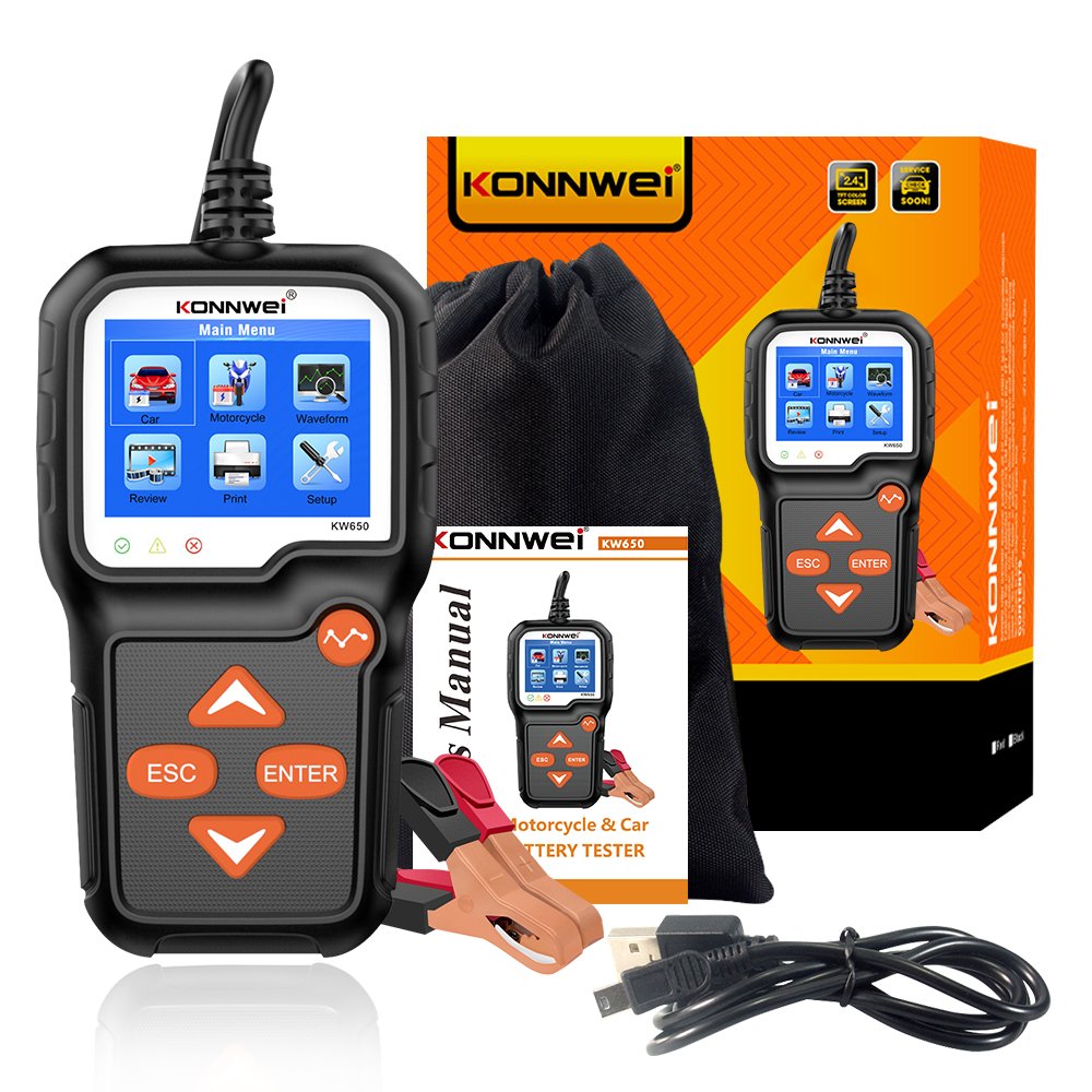 Factory Direct KONNWEI KW650 Battery Capacity Tester Digital Lead Acid Batteriechecker 100-2000 CCA 12v Battery Testers Analyzer