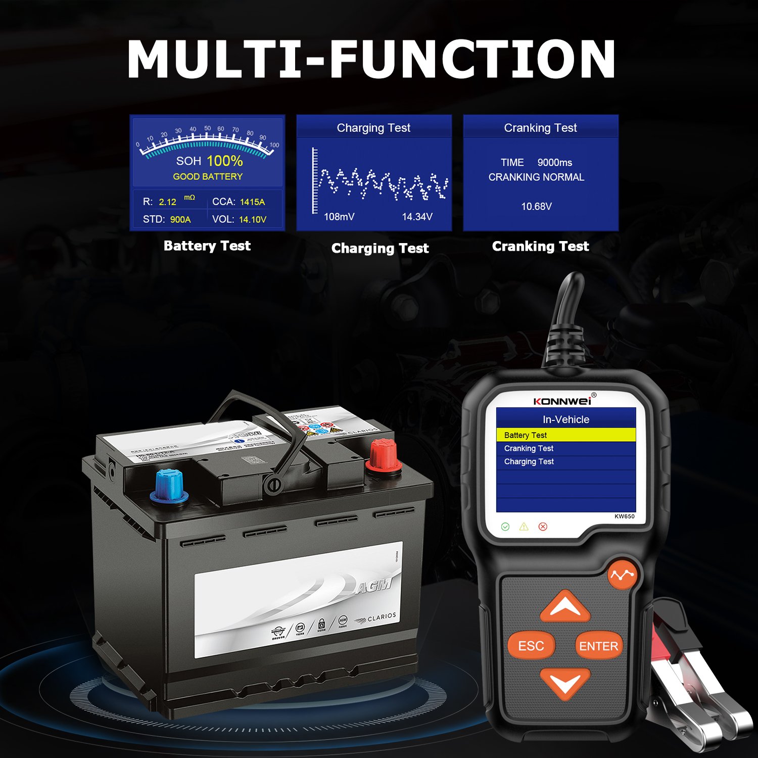 Factory Direct KONNWEI KW650 Battery Capacity Tester Digital Lead Acid Batteriechecker 100-2000 CCA 12v Battery Testers Analyzer