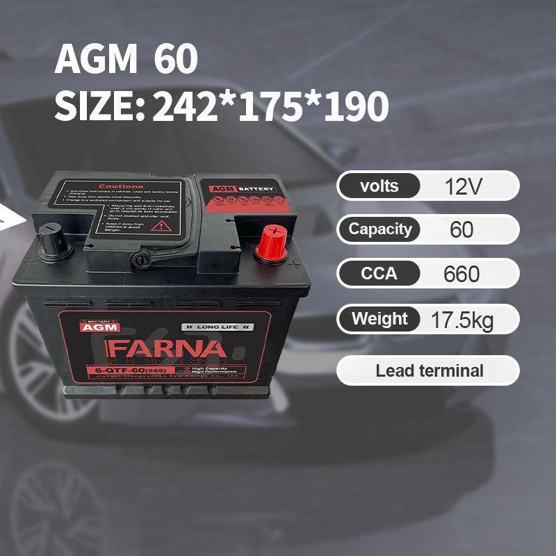 High Performance 12V Start Stop Auto Batteries AGM 60AH 6-QTF-60 60AH High CCA Vehicle Car Battery