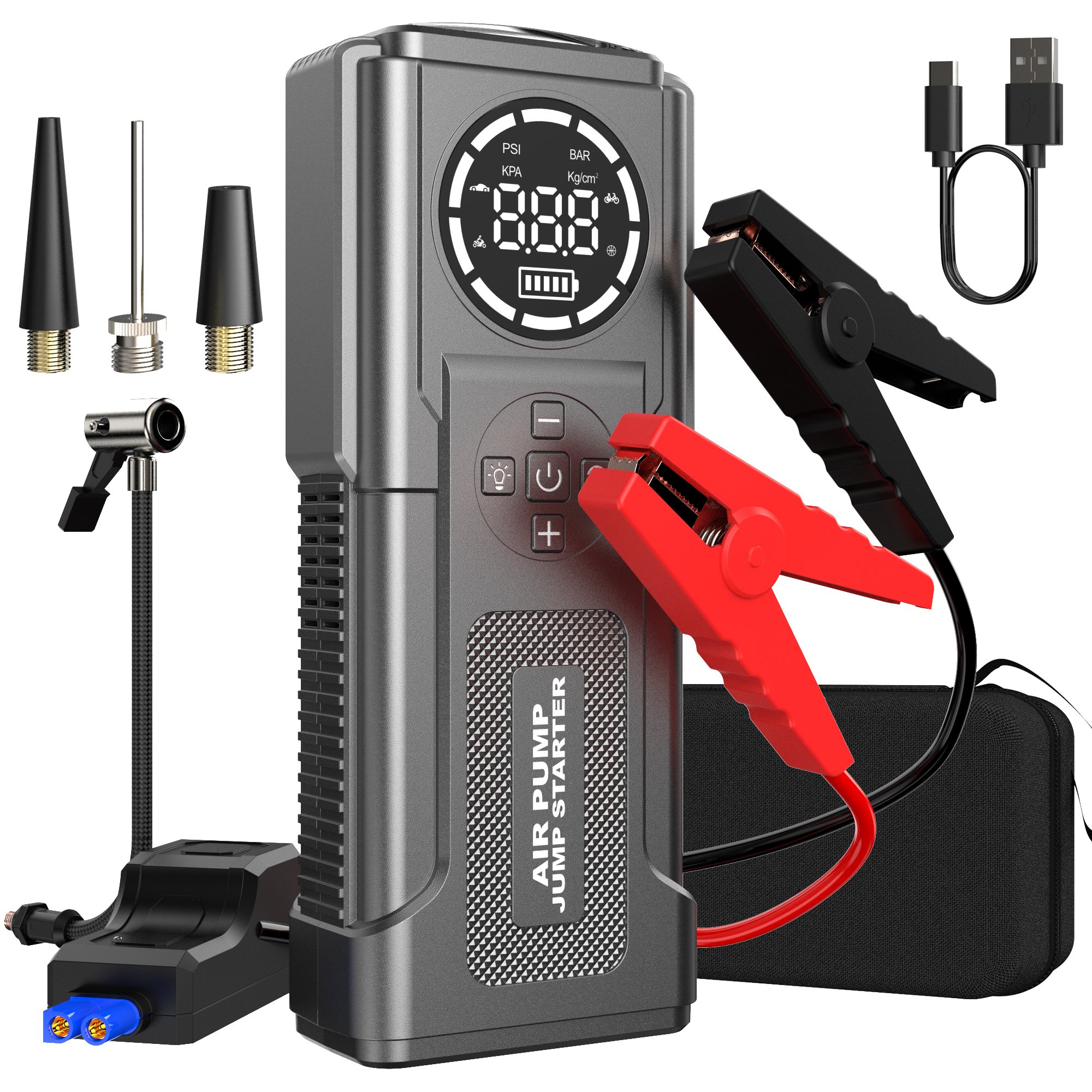 2025 Popular 4 in 1 Functions Portable Car High Power Jump Starter Battery Pack With Air Compressor
