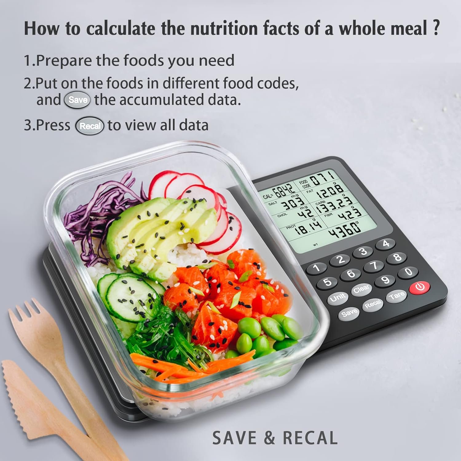 Nutrition Scale Stainless Steel Digital Kitchen Food Scale 3Kg/0.1g for Calculating Food Facts Macro Calorie Protein Fat