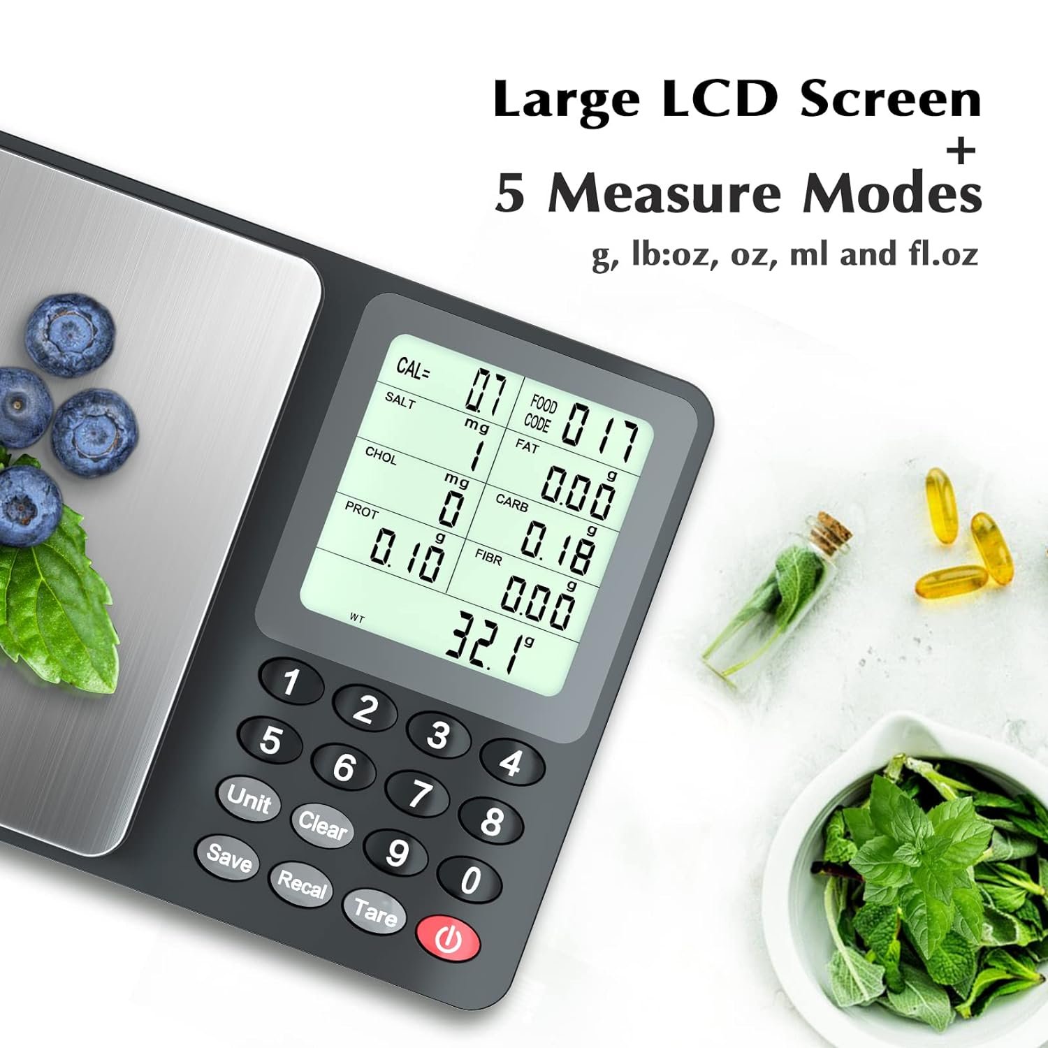 Nutrition Scale Stainless Steel Digital Kitchen Food Scale 3Kg/0.1g for Calculating Food Facts Macro Calorie Protein Fat