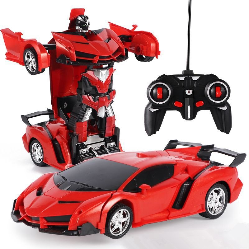 Rechargeable Four-Way Racing Sports Car Toy for Kids Remote Control Transformer Robot LED Light Police Car for Boys