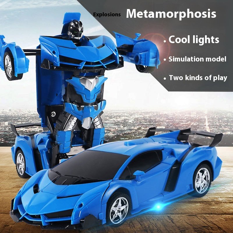Rechargeable Four-Way Racing Sports Car Toy for Kids Remote Control Transformer Robot LED Light Police Car for Boys