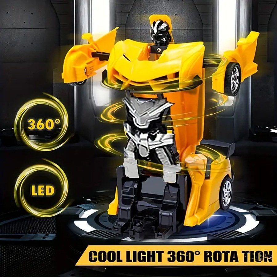 Rechargeable Four-Way Racing Sports Car Toy for Kids Remote Control Transformer Robot LED Light Police Car for Boys