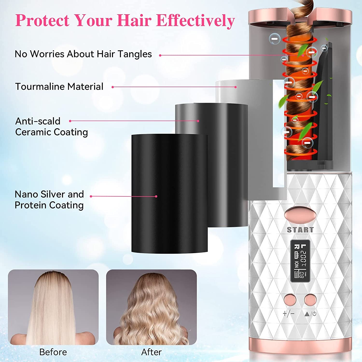 Hot Sell LCD Display Automatic Curling Iron Hair Curler USB Charge 5000mah Battery Portable Rechargeable Electric Hair Curler
