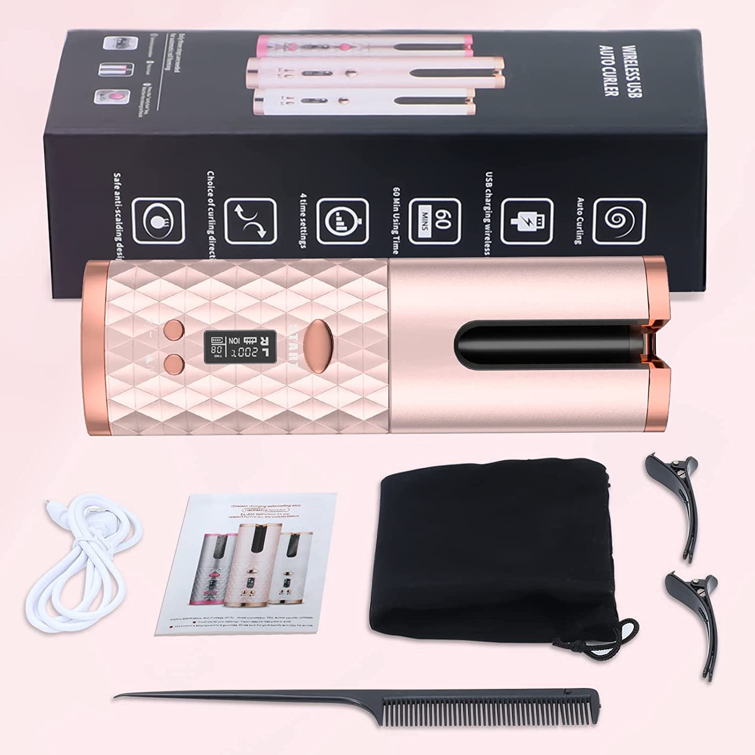 Hot Sell LCD Display Automatic Curling Iron Hair Curler USB Charge 5000mah Battery Portable Rechargeable Electric Hair Curler