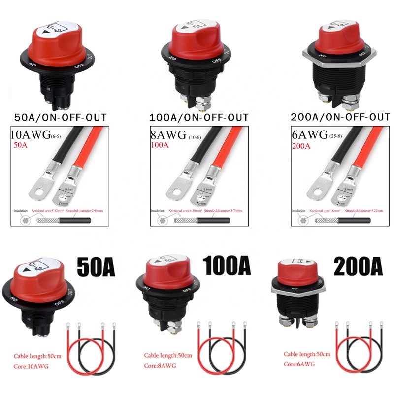 Waterproof Heavy Duty DC12V 24V 200A Battery Disconnect Isolator Cut Off on Off Kill Switch for Car Boat RV Truck
