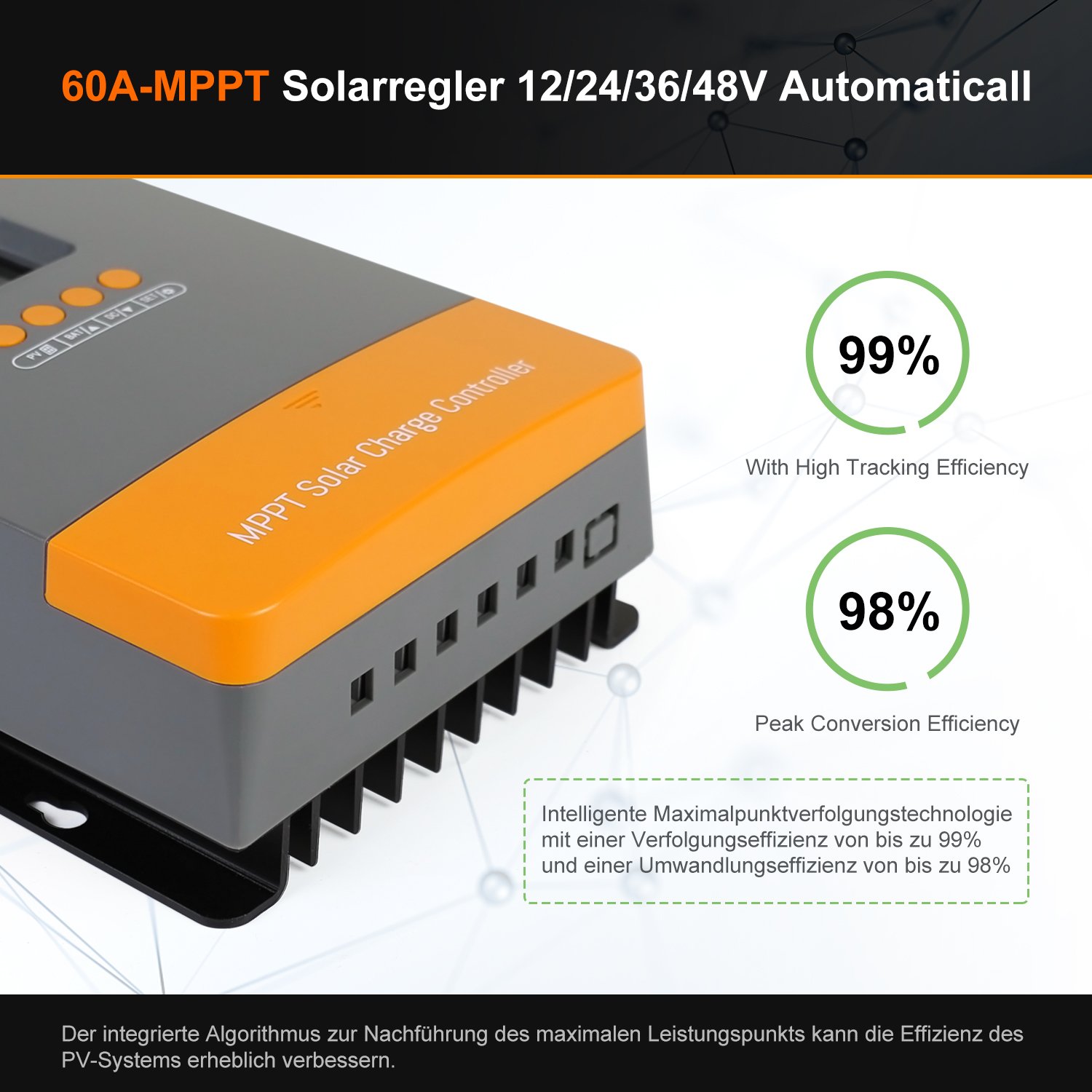 PowMr 12-48V 60A MPPT Regulators Solar Max PV Input 150V Solar Charge Controller for Lithium/AGM/Gel Battery