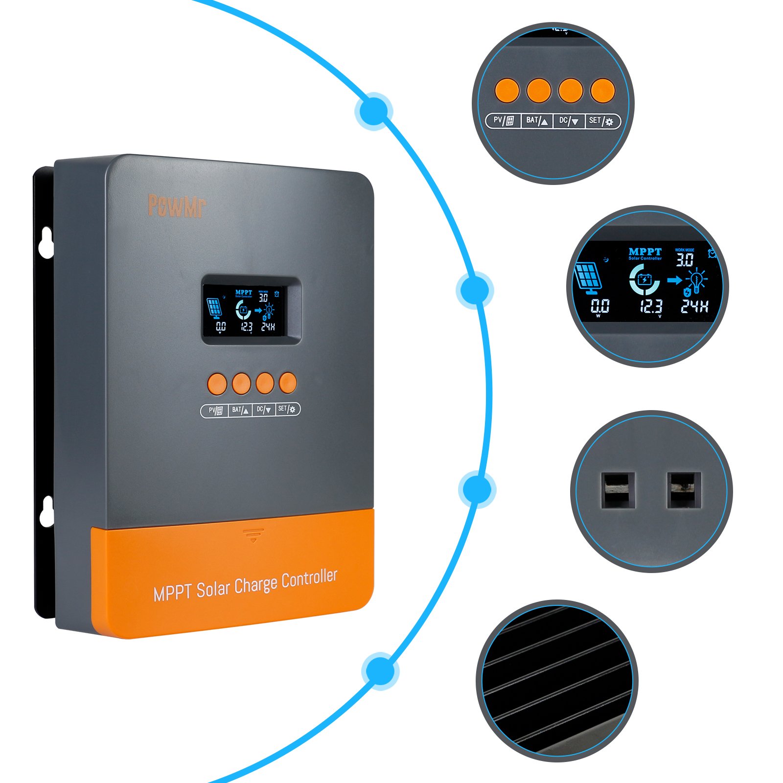 PowMr 12-48V 60A MPPT Regulators Solar Max PV Input 150V Solar Charge Controller for Lithium/AGM/Gel Battery