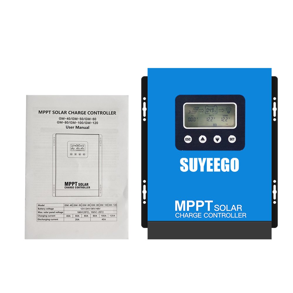 SUYEEGO 120A Charge Controller Mppt with 30A 40A 50A 60A 70A 80A 100A Smart 12/24/48V Auto High Voltage 180v Solar Pv Input