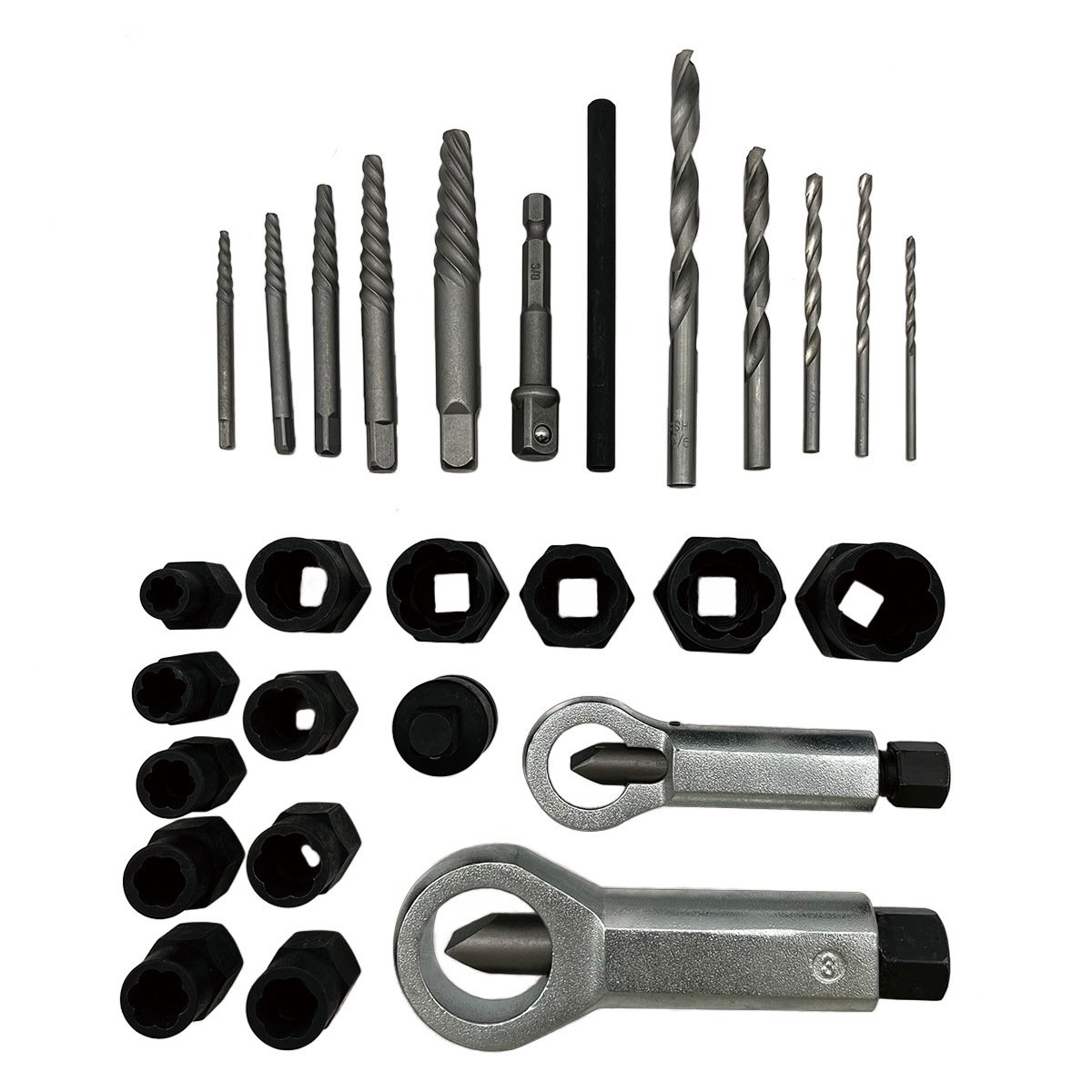 28-Piece Industrial Grade Steel Nut Extractor Tool Set Reverse Thread Socket with Screw Removal Bit OEM & ODM Supported