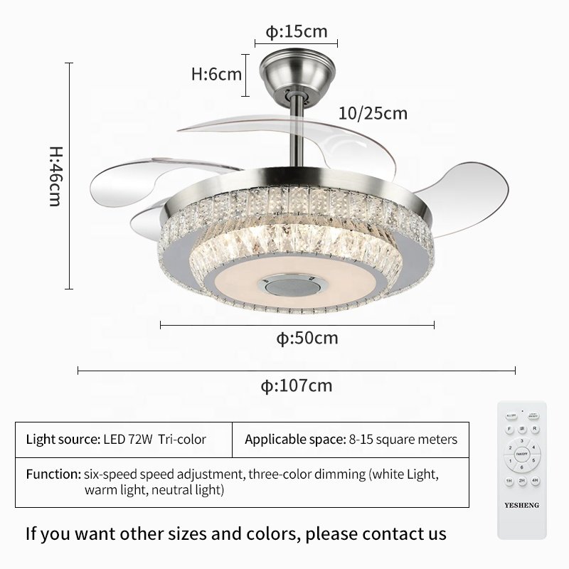 744D Smart 42-Inch Bladeless Ceiling Fan with Remote Control and Project Installation for Room Use