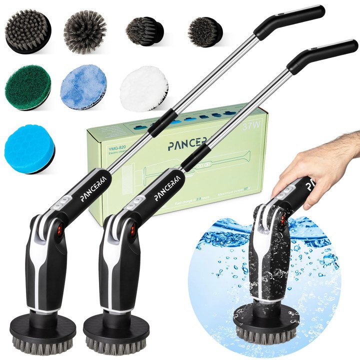 PANCERKA Household Electric Spin Brush Cordless Motor Cleaning Brush with Extension Handle & Chargeable Power