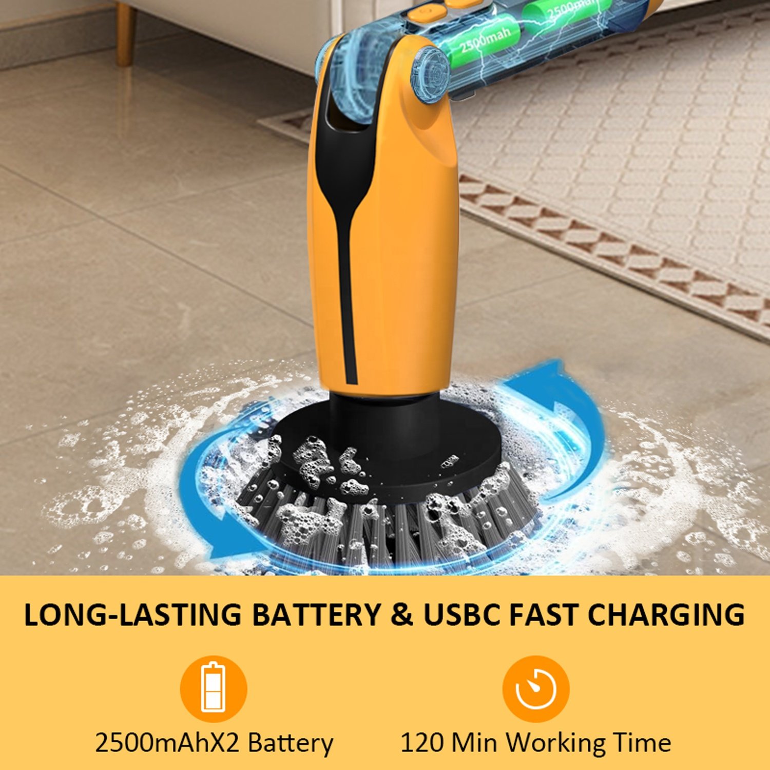 PANCERKA Household Electric Spin Brush Cordless Motor Cleaning Brush with Extension Handle & Chargeable Power