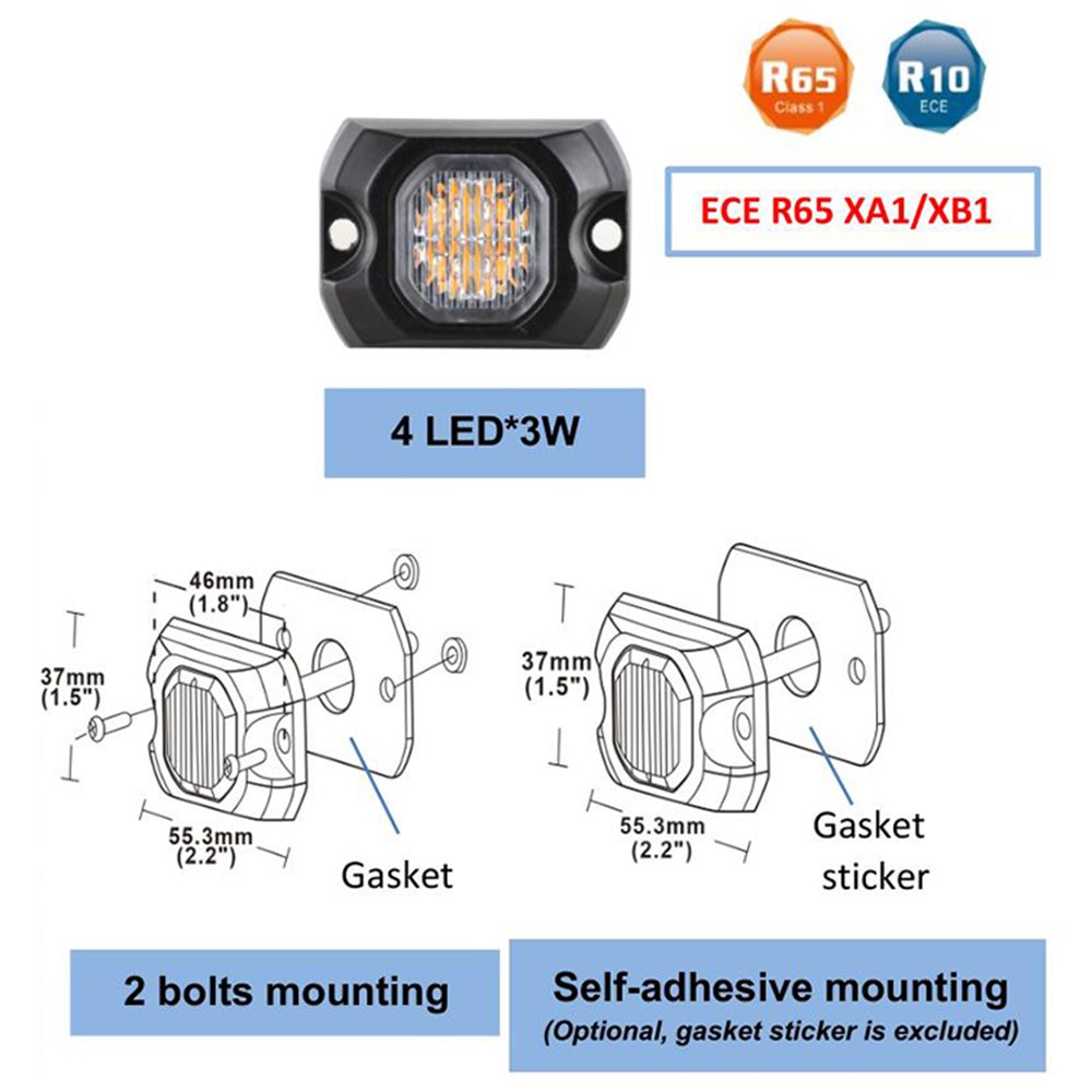 UKCA ECE R65 R10 Approved Hideaway Light12 Watt Car Ion Strobe Light Synchronized Alternating LED Flashers LTD553