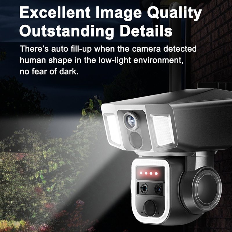 JOAREON 2 in 1 4G and WiFi Dual Screen Solar Camera Outdoor 4MP Three Lens Dual PIR Detection 10X Zoom Auto Tracking CCTV Cam