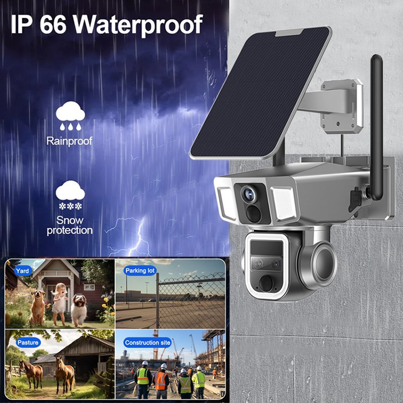 JOAREON 2 in 1 4G and WiFi Dual Screen Solar Camera Outdoor 4MP Three Lens Dual PIR Detection 10X Zoom Auto Tracking CCTV Cam