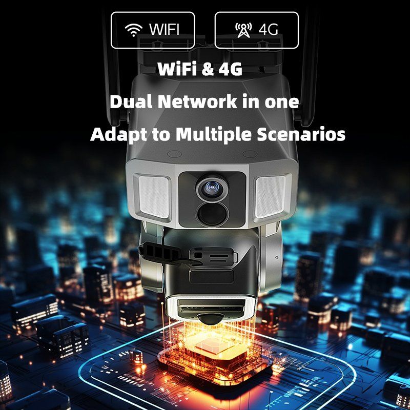JOAREON 2 in 1 4G and WiFi Dual Screen Solar Camera Outdoor 4MP Three Lens Dual PIR Detection 10X Zoom Auto Tracking CCTV Cam