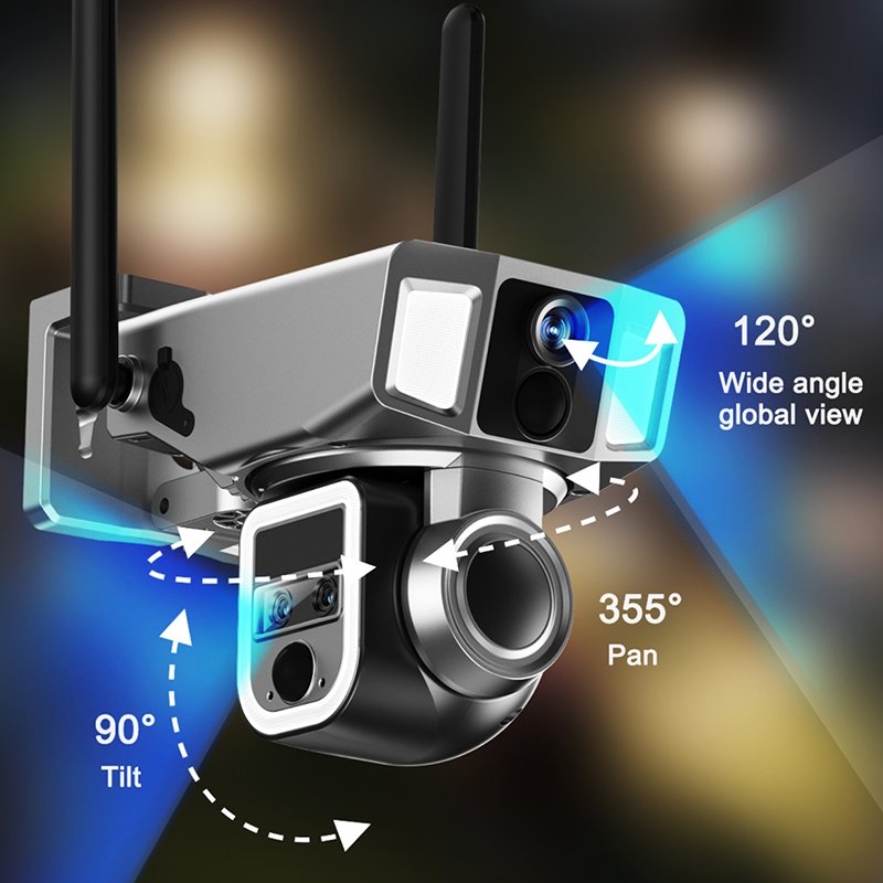 JOAREON 2 in 1 4G and WiFi Dual Screen Solar Camera Outdoor 4MP Three Lens Dual PIR Detection 10X Zoom Auto Tracking CCTV Cam