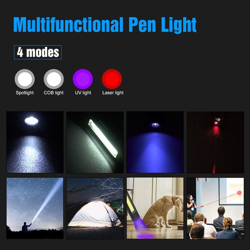 Aluminum Alloy Pen Shape Work Light LED Auto Repair Light COB Pen Clip Light USB Rechargeable Flashlight