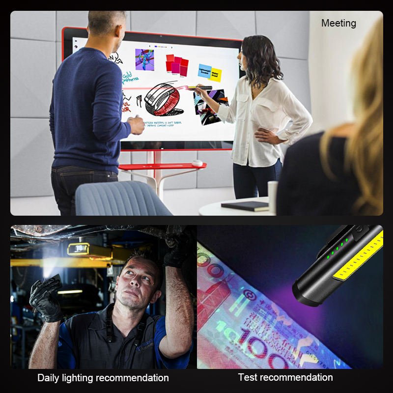 Aluminum Alloy Pen Shape Work Light LED Auto Repair Light COB Pen Clip Light USB Rechargeable Flashlight