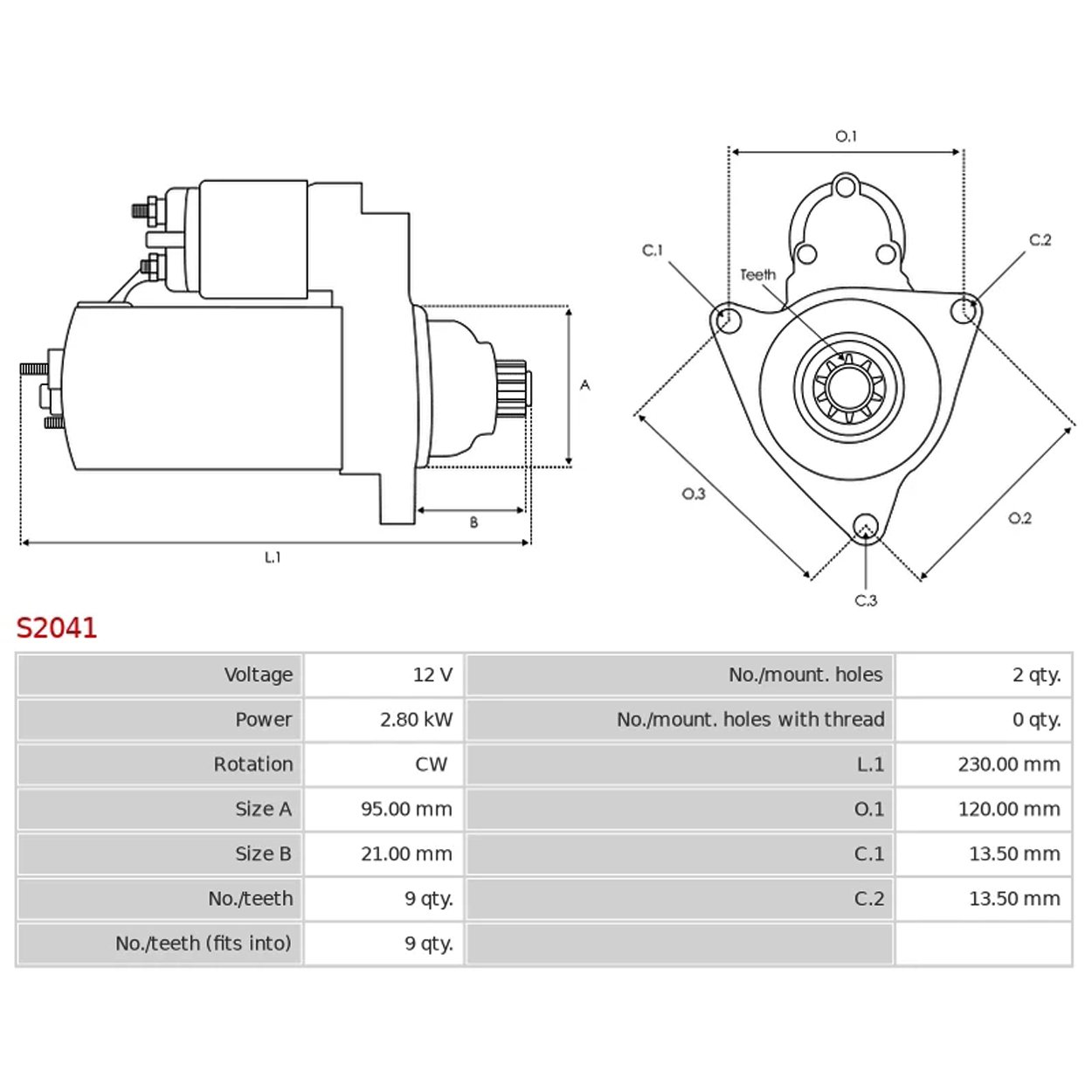 Hot Sale Auto Starter Motor 12V 2.8KW 9T S13-204 Starter for Yanmar