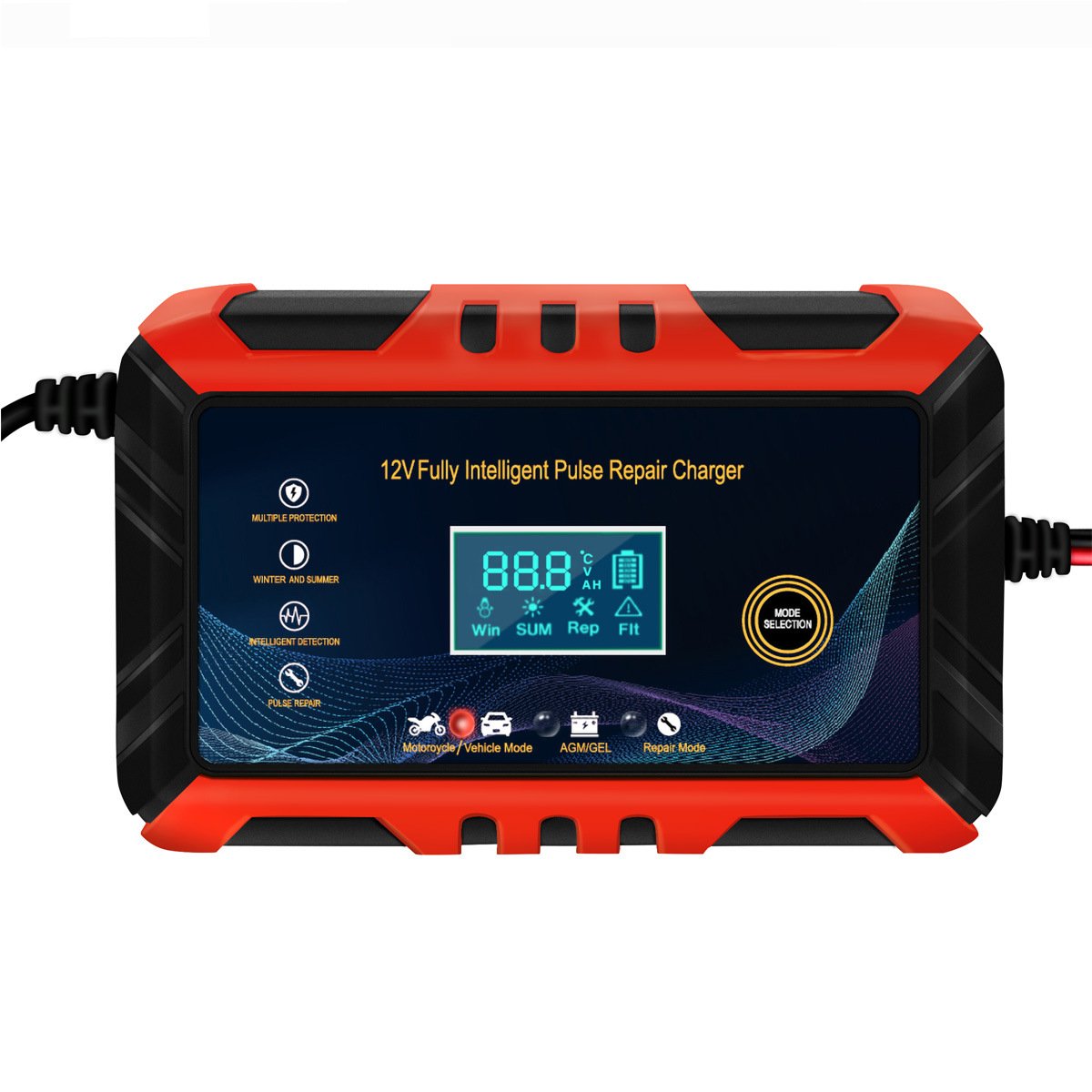 12V 6A Smart Battery Trickle Charger Automotive Battery Maintainer Desulfator for Car Truck Motorcycle Lead Acid Batteries