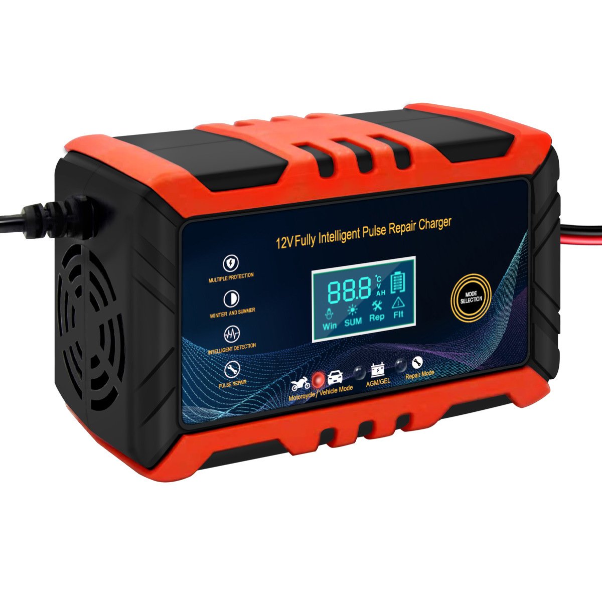 12V 6A Smart Battery Trickle Charger Automotive Battery Maintainer Desulfator for Car Truck Motorcycle Lead Acid Batteries