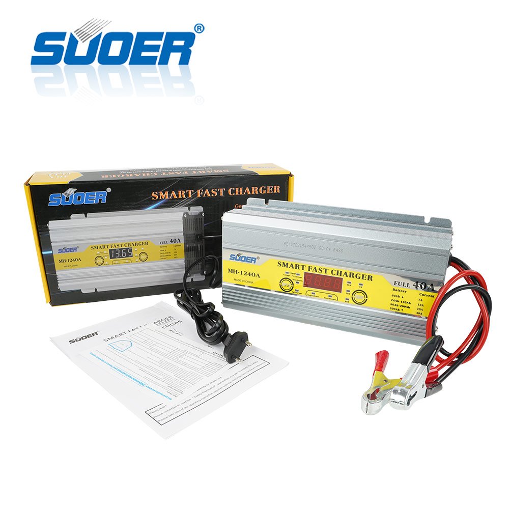 Suoer 12V 40A Three-phase LCD Screen Display Battery Charger Fully Auto Digital Battery Charger From China Manufacturer