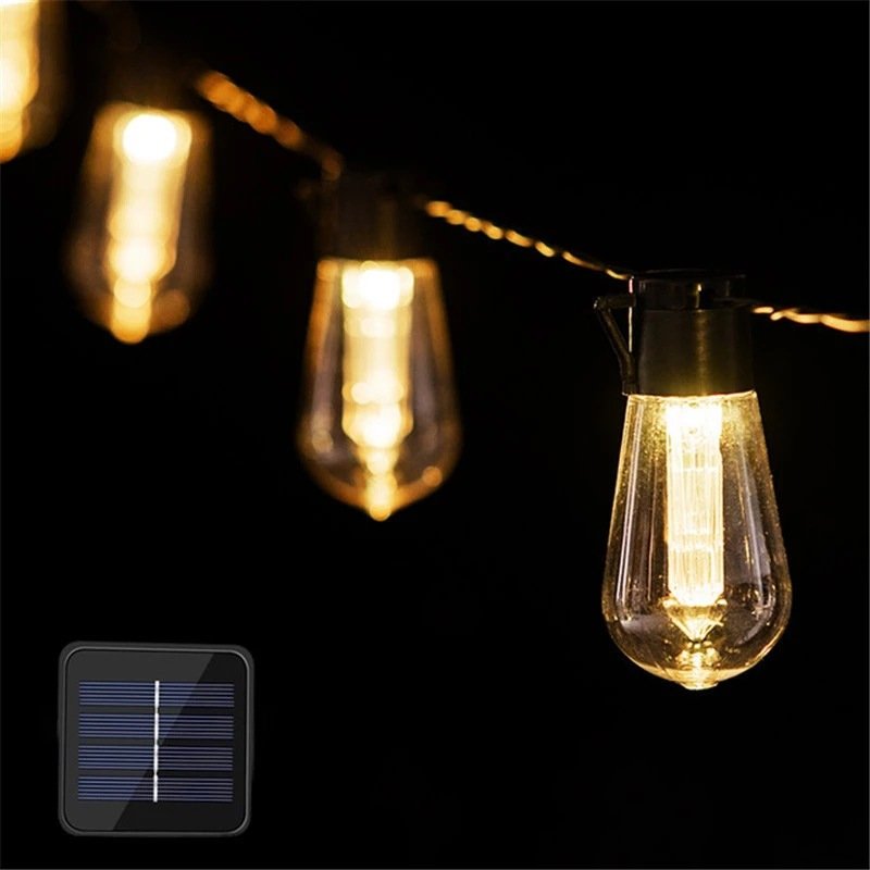 2024 Waterproof LED Garden Solar Light Garland Bulb Edison String Lights Retro Glass Outdoor Party Christmas